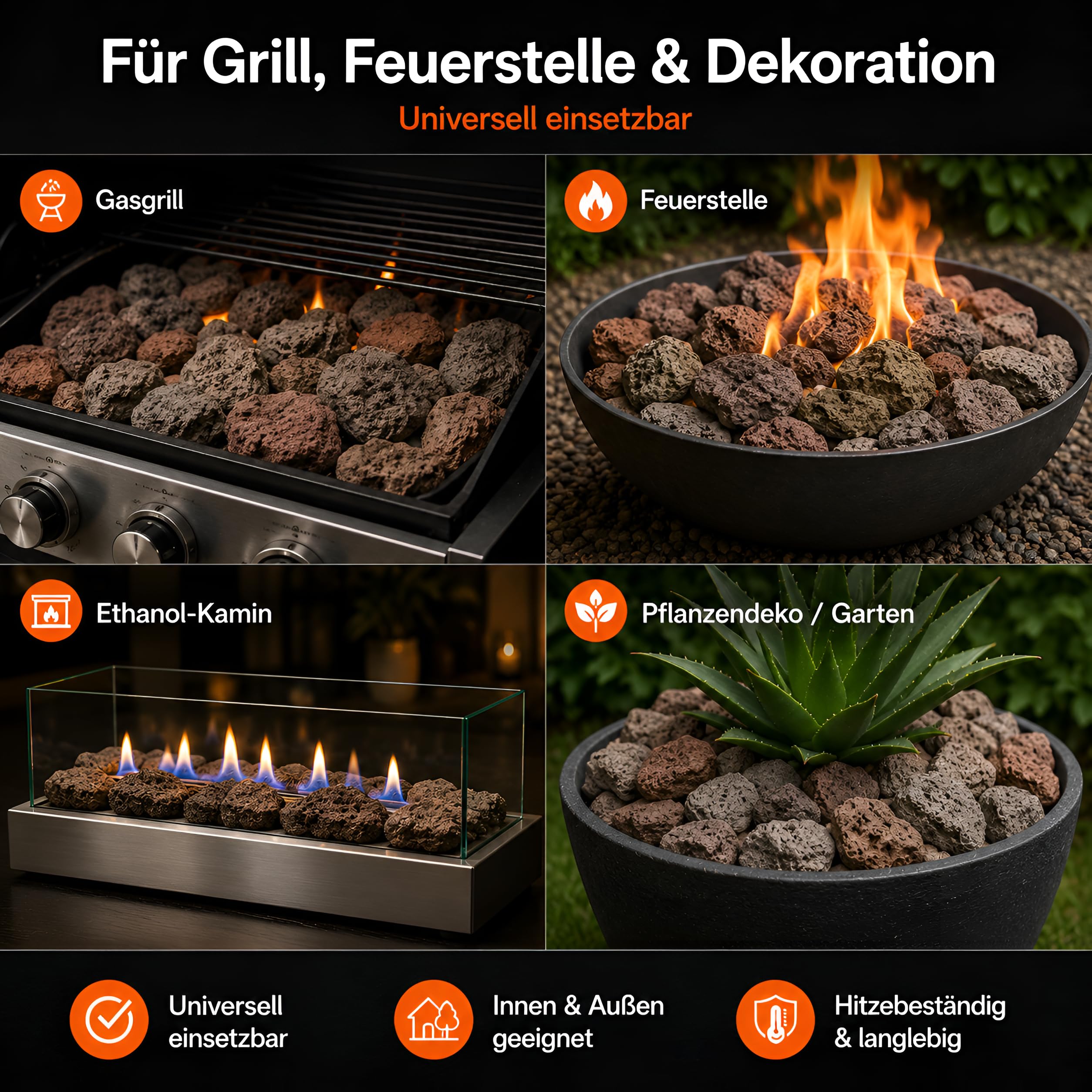 Pietre Laviche 9kg Per Barbecue Refill Pack per Lavastein-Gasgrills per Grill a Gas, Forno E Griglia Elettrica Adatto - Pietra Naturale Come Accessori Grill | Ricarica Lavagrill, Accessori Barbecue per Barbecue a Gas, Forno e Grill Elettrico