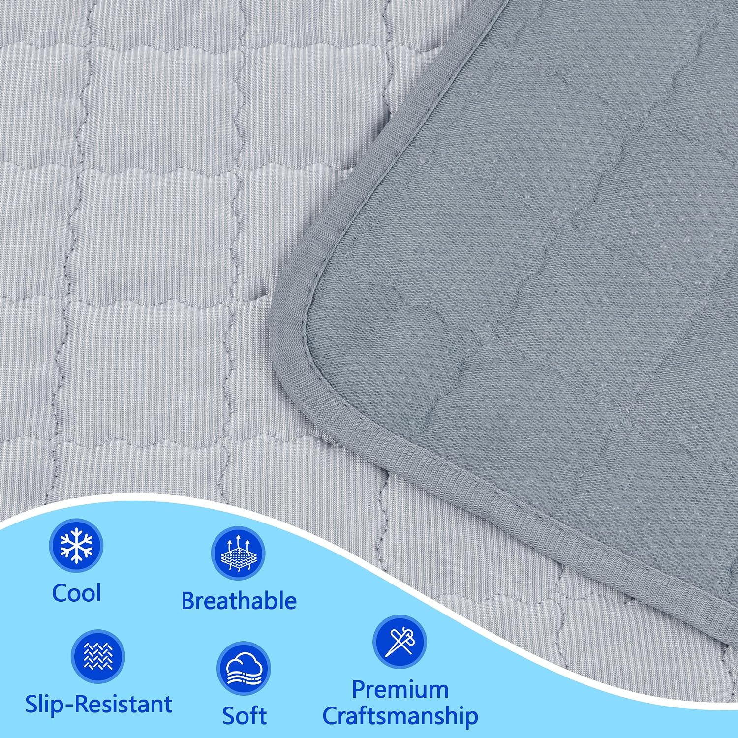 Cooling Mat for Dogs, Q-Max>0.45 Breathable Cooling Pad for Dog, 43"x 32" Pet Cooling Bed with Non-Slip Bottom, Portable Washable Cooling Blanket for Indoor & Outdoor,Gray