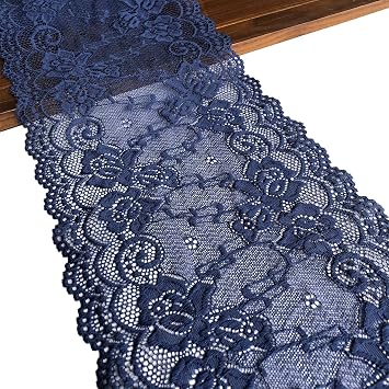 7 Inches Wide Stretch Lace Fabric 10 Yards Elastic Trim Lace Ribbon for Sewing, Garment & DIY Craft Supply - 7018 Navy
