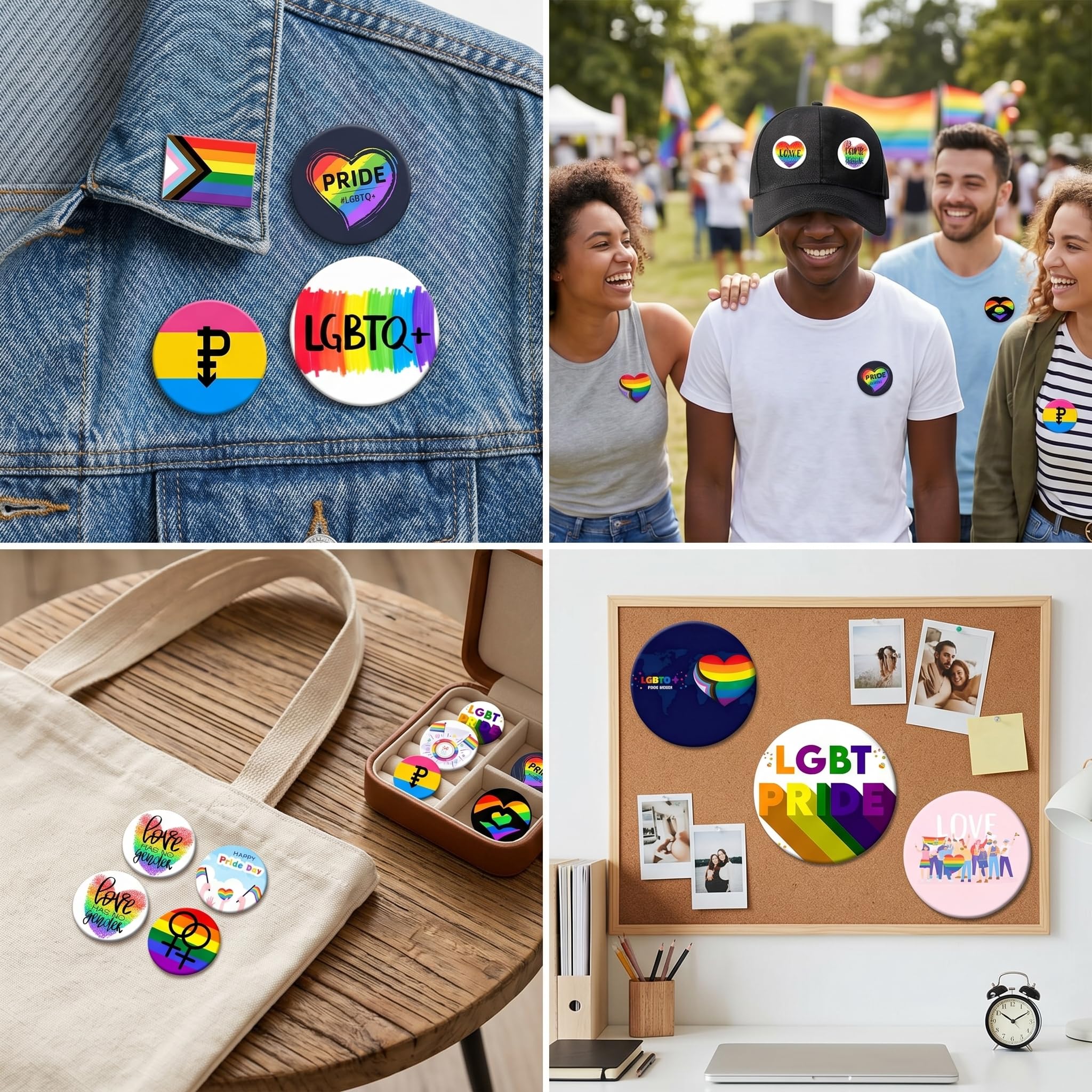 Chapas Pride LGBTQ 15 Piezas 44MM, Insignias Arcoíris LGBT, Pines Redondos de Metal, Set Broches Orgullo