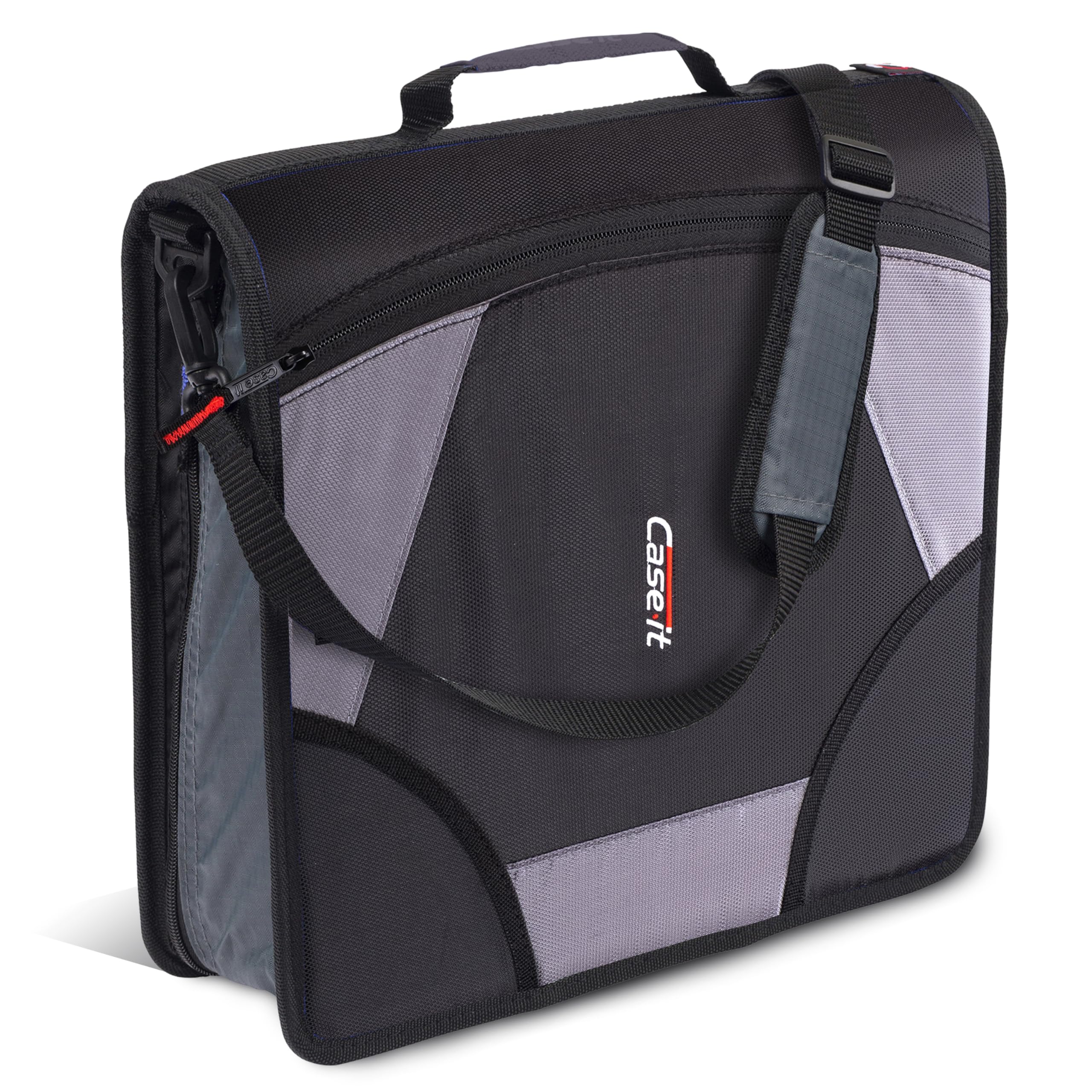 Case it The King Sized Zip Tab Zipper Binder - 4 Inch D-Rings - 5 Subject File Folder - Multiple Pockets - 800 Sheet Capacity - Comes with Shoulder Strap - Jet Black D-186
