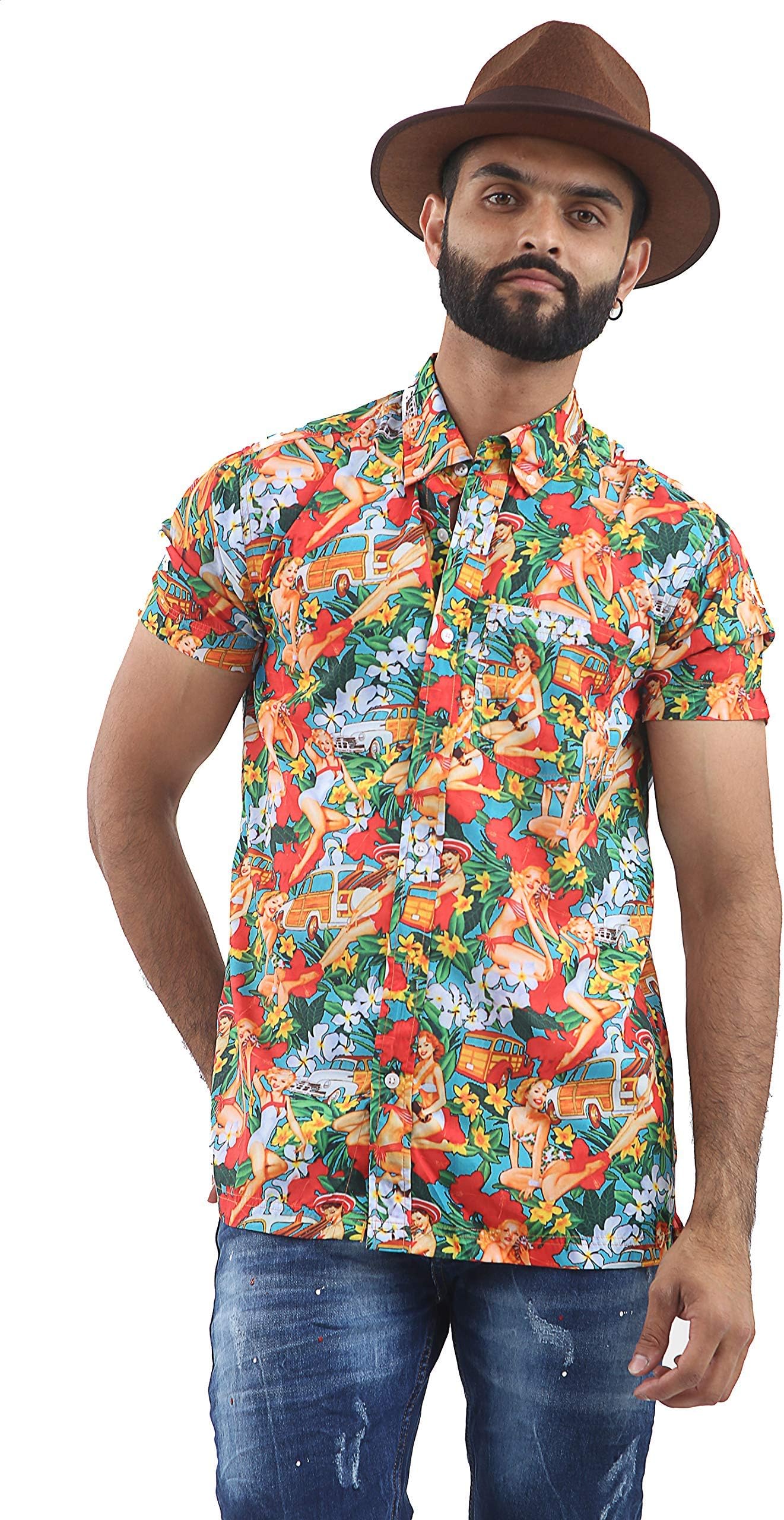Brooklyn Mens Hawaiian Holiday Shirt Casual Smart Designer Navy White Short Sleeve Comfy Size M - XXL