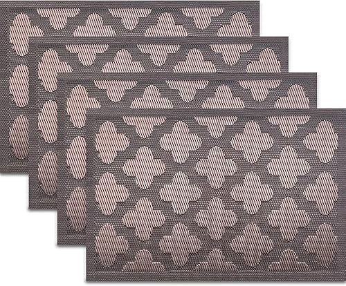 Miniatura 5 de Juego de 8 manteles individuales de hojas, antideslizantes, resistentes al calor, de 18 x 12 pulgadas, de vinilo, lavables, para cocina, interiores