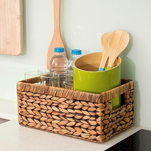 Miniatura 5 de CENBOSS Cestas de mimbre (medianas, marrón lavado, 1 unidad) cestas de almacenamiento de ratán para estantes, soporte tejido de hierba marina