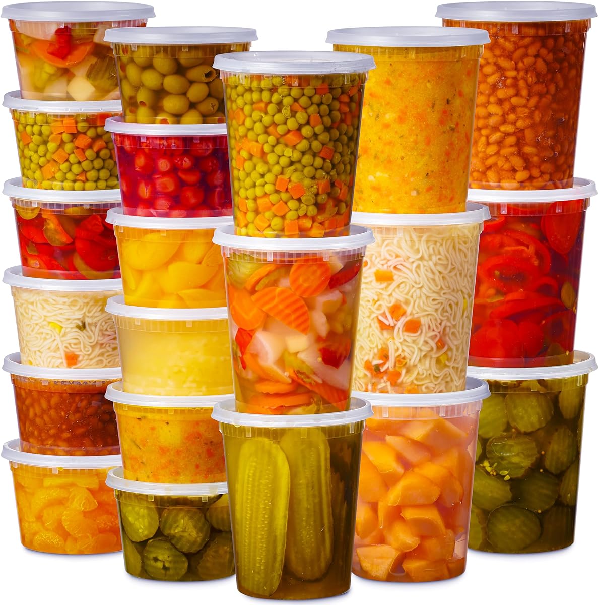 48 Pack Plastic Deli Containers with Lids (16, 32 oz 24 Each) - Food Storage Containers with Lids - Clear Disposable Meal Prep Containers, BPA Free, Stackable, Leakproof, Microwave and Freezer Safe