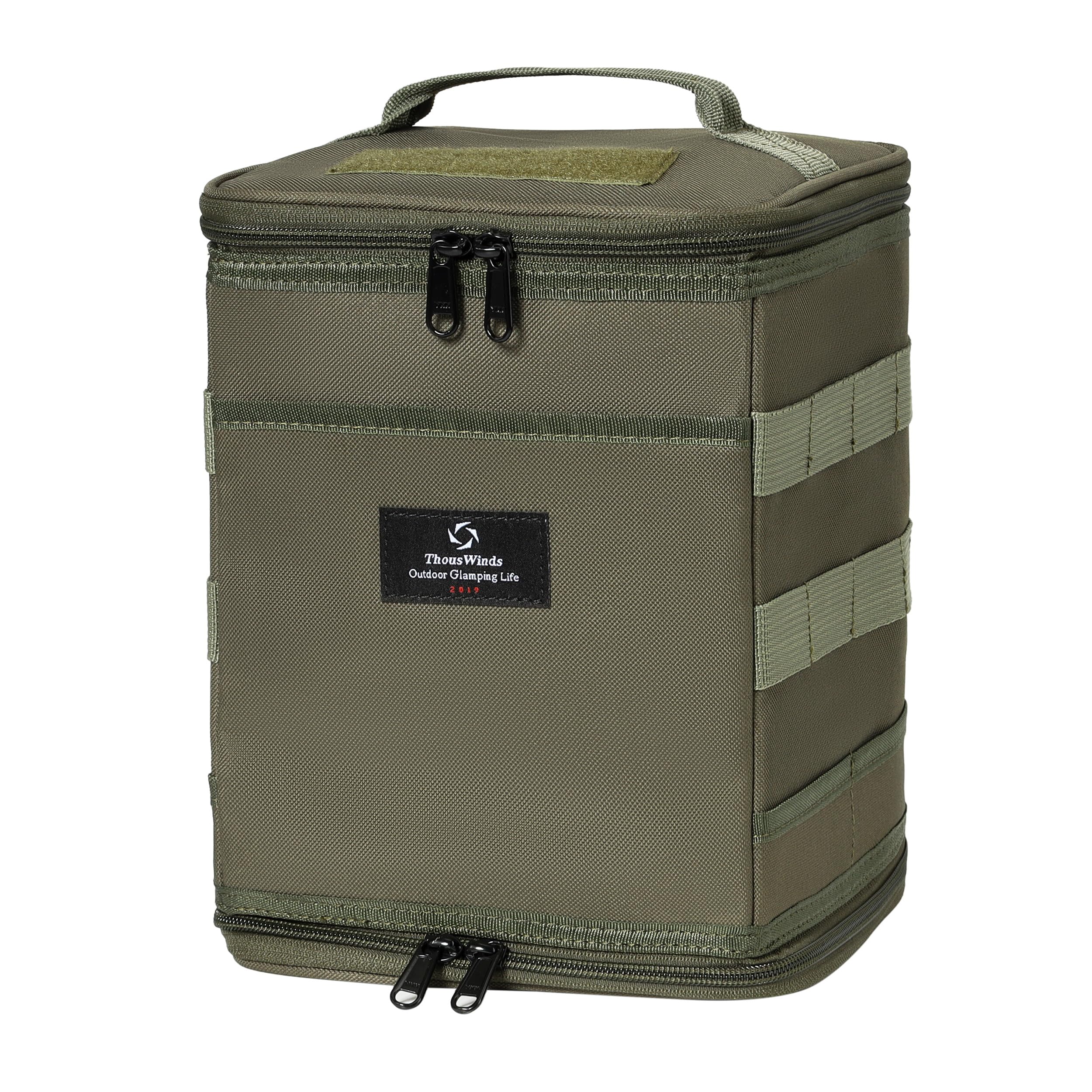 Thous Winds Outdoor Tactical Storage Bag, 1000D Polyester Fabric Box, for Camping Lantern Carry, Travel Picnic Backpacking, 9.6L, Olive-green