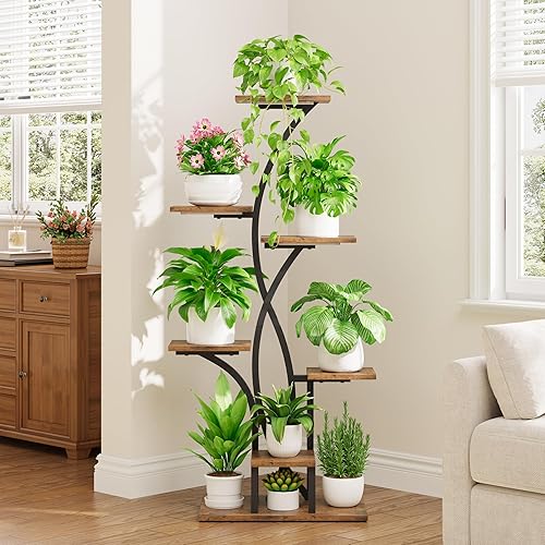 Miniatura 5 de Soporte para plantas de interior con luces de crecimiento, estante para plantas de 7 niveles, estantes de metal en forma de árbol, soporte de flores