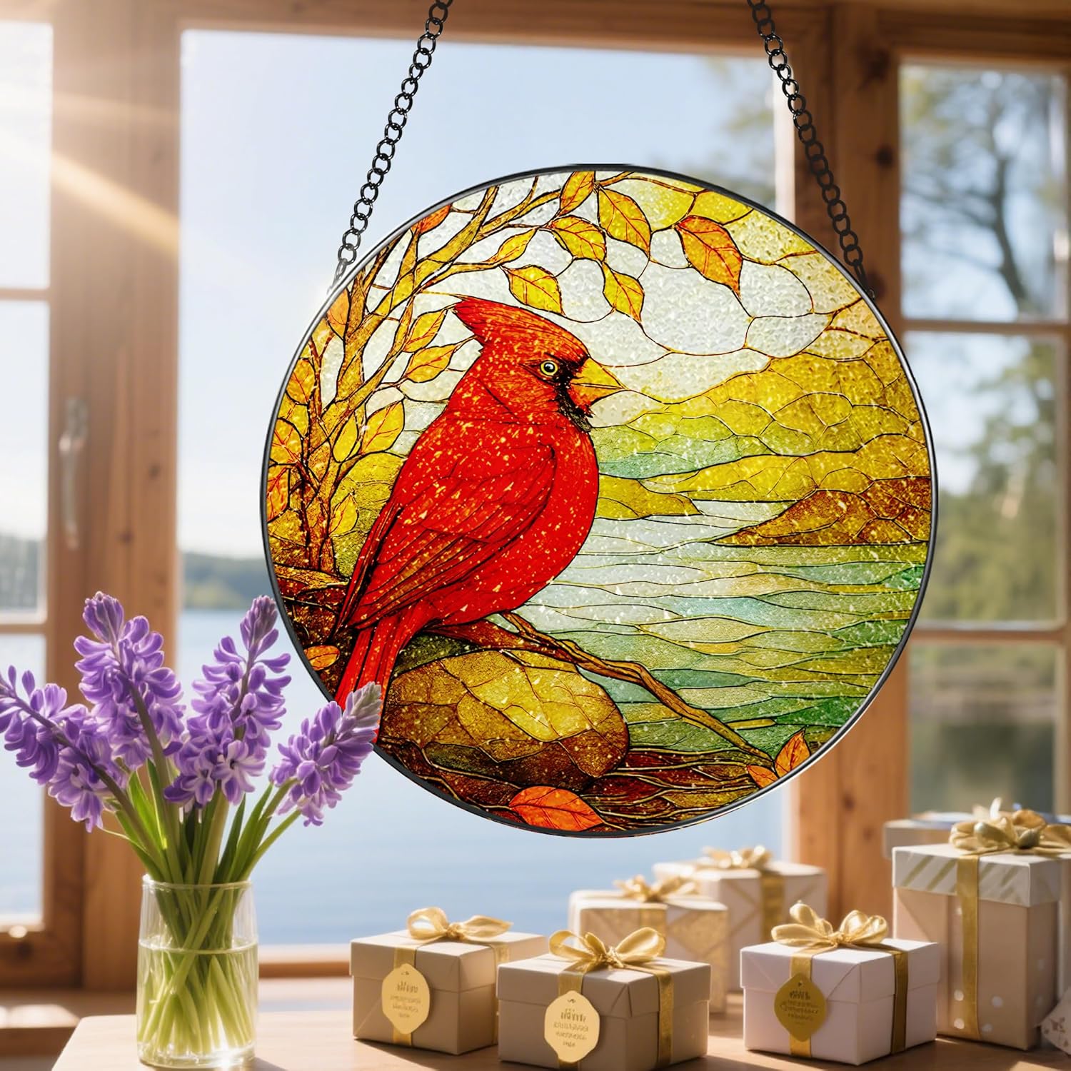 Stained Glass Window Hanging, 8 Inch Cardinal Stained Glass Suncatcher, Memorial Sun Catchers Indoor Window, Memorial Gifts, Sympathy Gift for Loss, Red Bird Decor, Cardinal Gift - Image 6