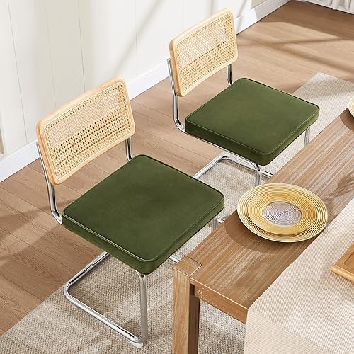 Miniatura 7 de Zesthouse Juego de 4 sillas de comedor modernas de mediados de siglo, sillas de comedor de ratán natural con respaldo de madera maciza y base