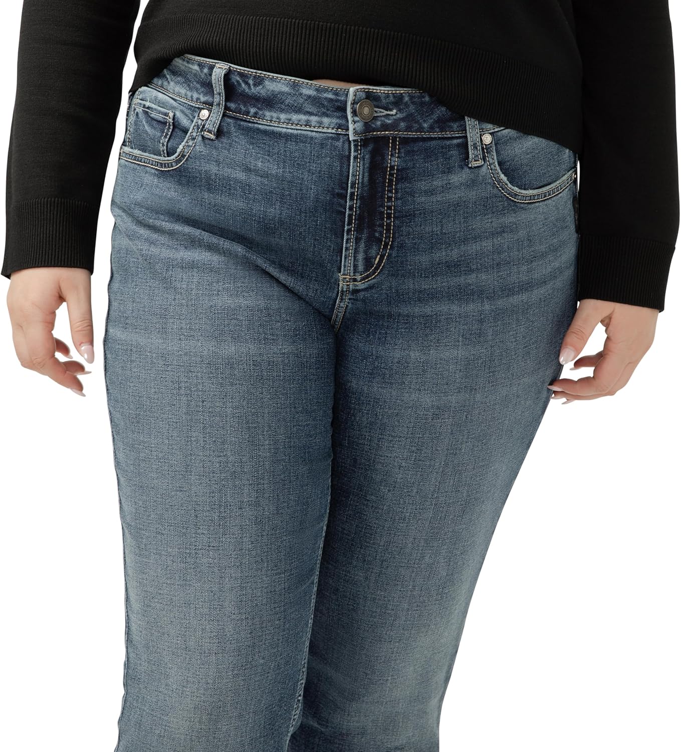 Silver Jeans Co. Womens Plus Size Elyse Mid Rise Comfort Fit Straight Leg Jeans - Image 4