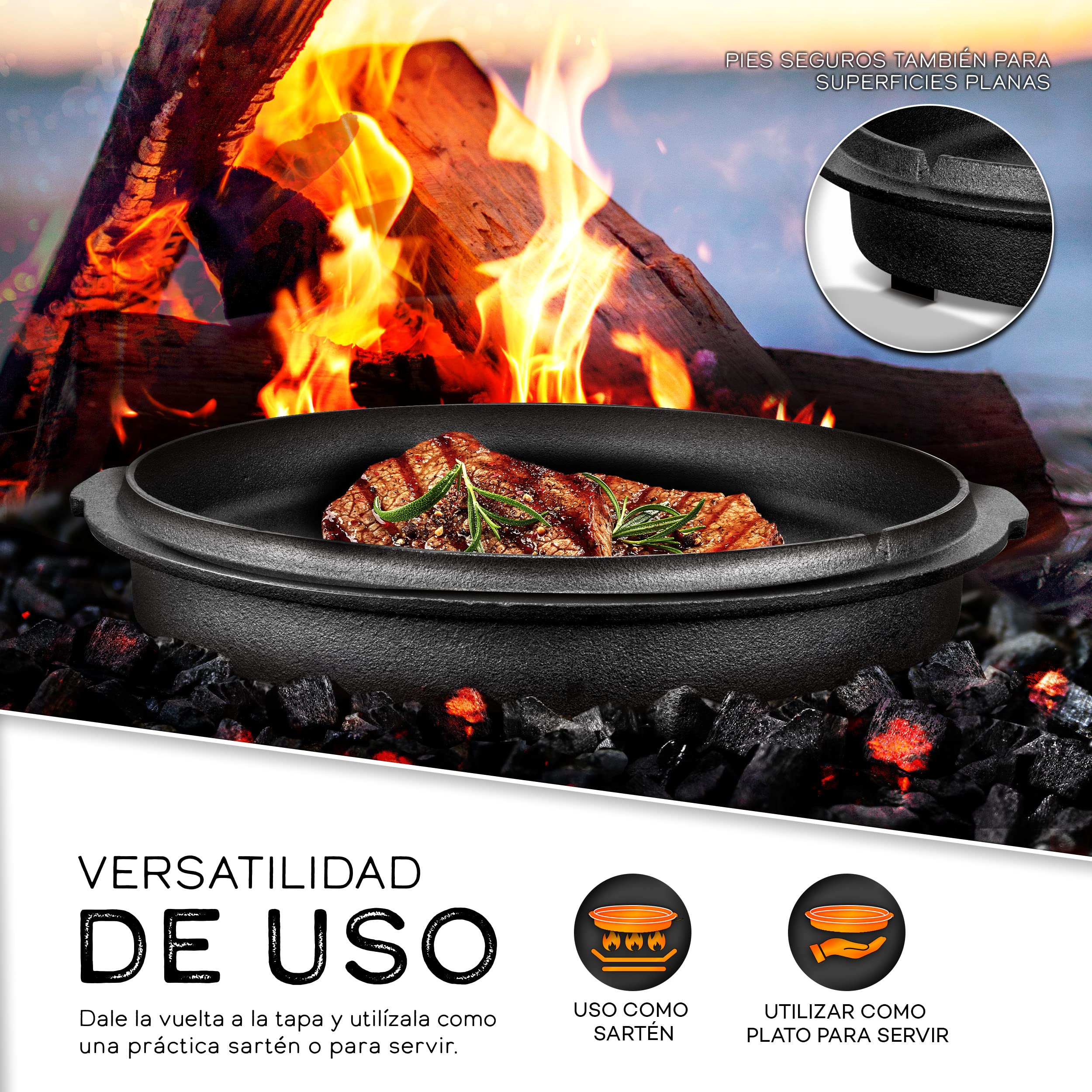 grillas® Set de Olla Holandesa | Dutch Oven | Horno Holandés de Hierro Fundido Esmaltado | Cazuela con Tapa y Asas