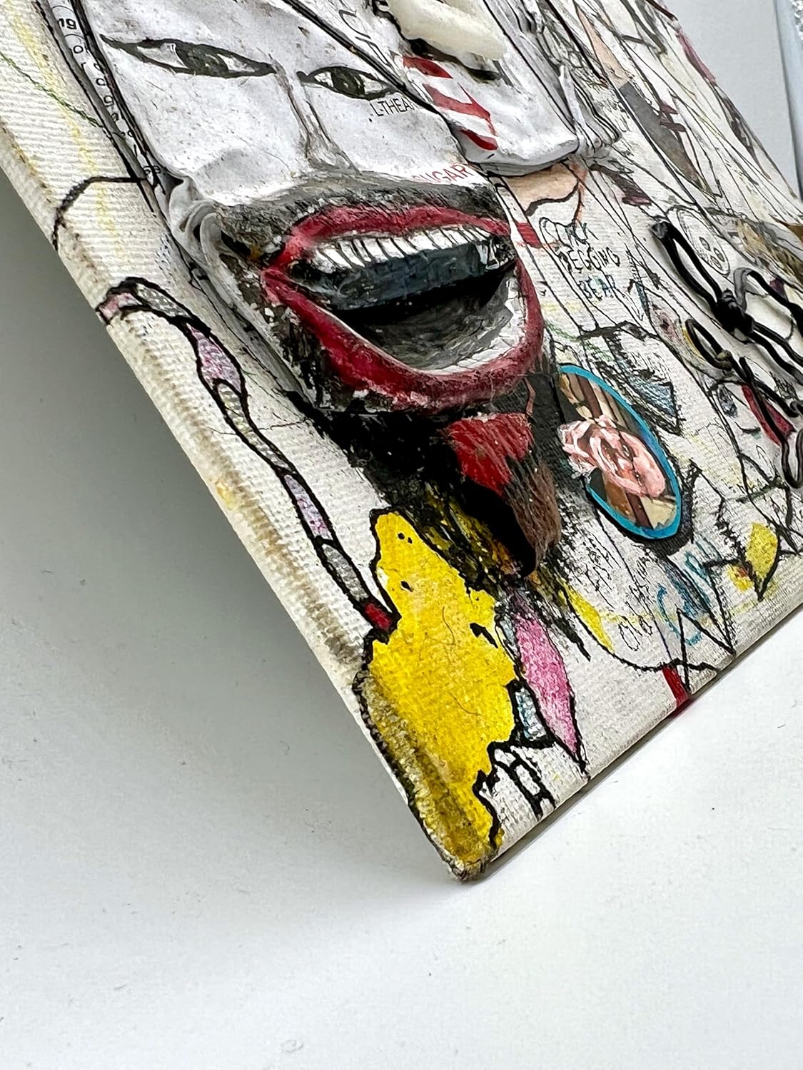 UP TIME Black Red White Fish Dino Cheetah Bear Guru Skull Mixed Media Collage Painting - Steven Tannenbaum Original 8x10