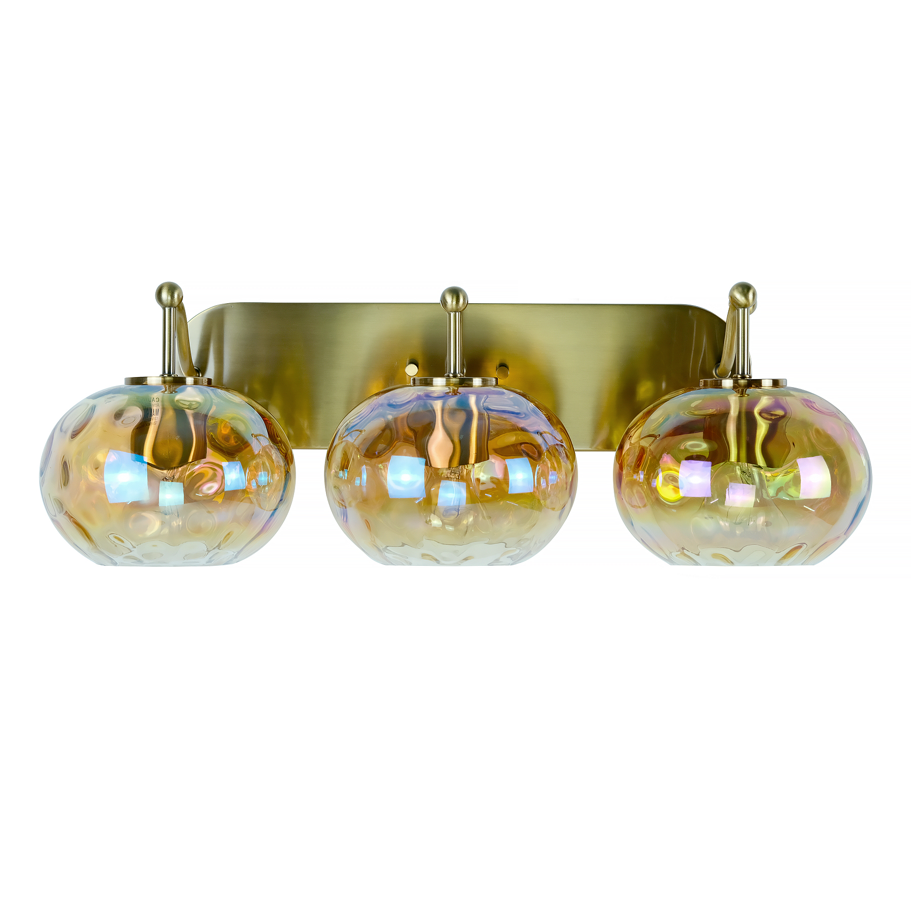 Image of 23 inch Brushed Gold Vanity Light Stained Amber Hammered Glass Wall Sconce 3-Light Brass Wall Lamp for Hallway Living Room Stairwell Bathroom Over Mirror