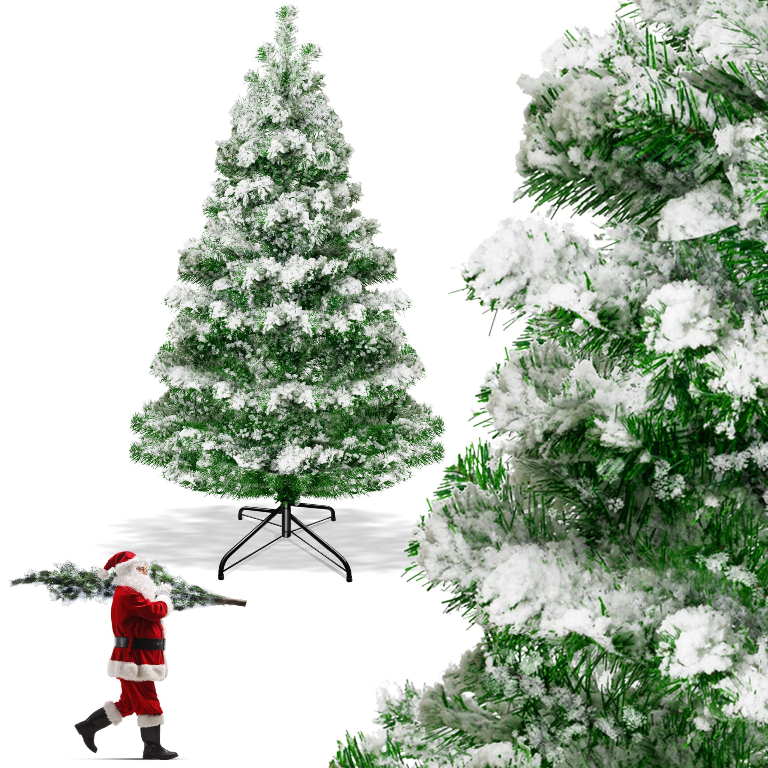 KESSER® Weihnachtsbaum künstlich 140 cm Schneezauber – Tannenzweige wie echt – naturgetreuer Tannenbaum mit Ständer, dichtes Bäumlein, realistischer Pine Tree, Weihnachtsdeko, Christbaum, Dunkelgrün