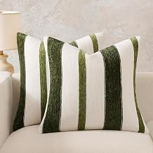 Throw Pillow Covers Set of 2 22x22 Inch Pillow Covers, Soft Stripe Decorative Olive Green Covers for Couch Sofa Bed Living Room, Neutral Farmhouse Covers, Home Boho Decor