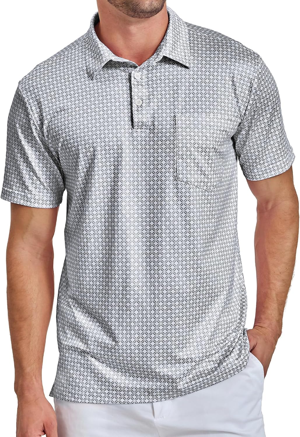 Mens Golf Shirts Short Sleeve Print Patterns Performance Moisture Wicking Dry Fit Polo Shirt
