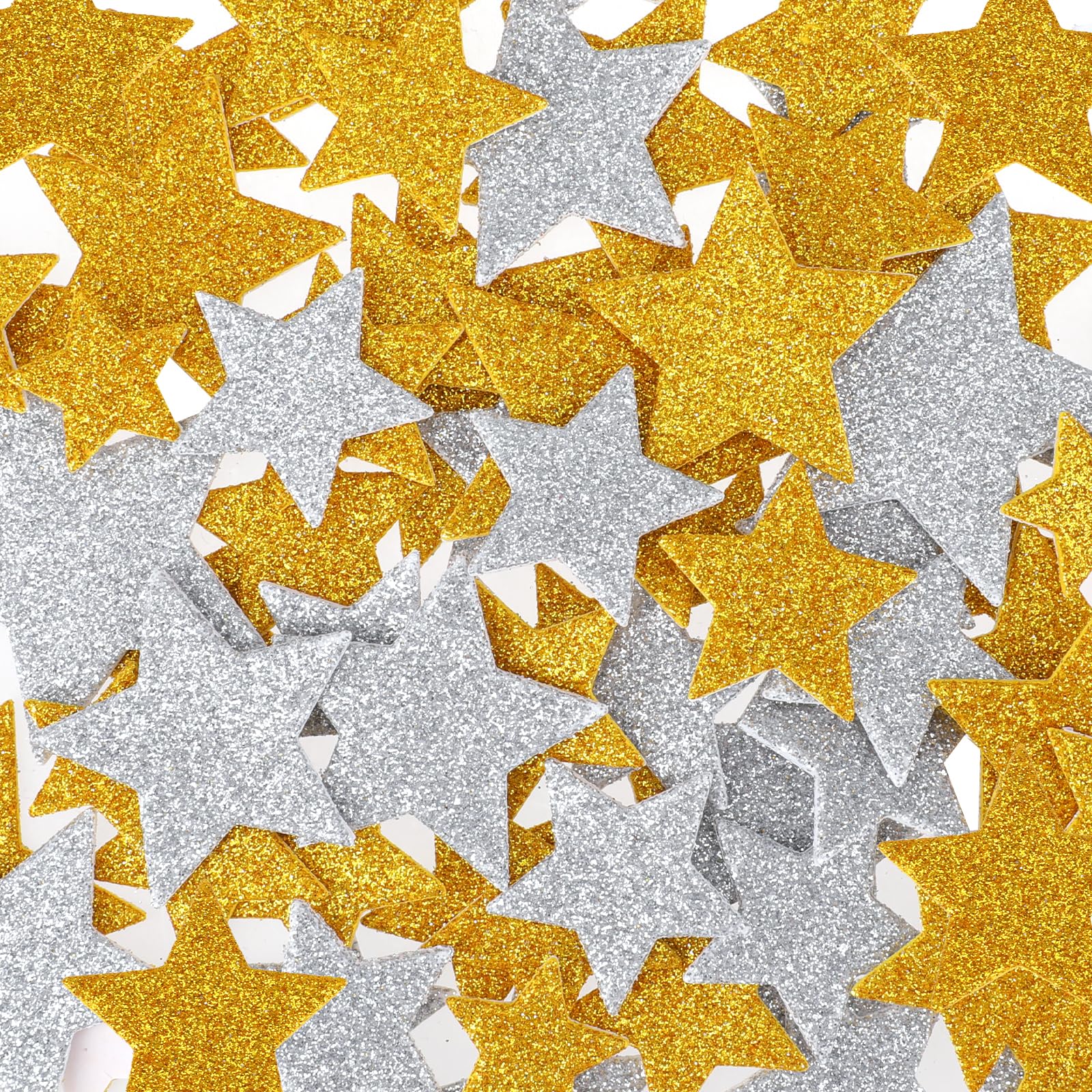 200Pcs Glitter Star Foam Stickers Silver and Gold Stars Self Adhesive Glitter Foam Star Shaped Sticker Large & Small Sticky Stars for Crafts Scrapbooks Greeting Cards, 4 Sizes