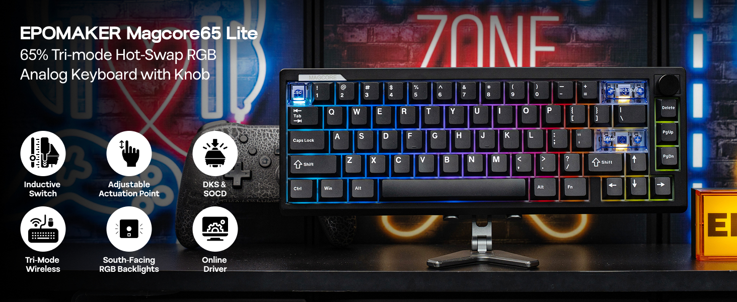 EPOMAKER Magcore65 Lite ゲーミングキーボード Amazon.com: EPOMAKER Magcore65 Lite Wireless Analog Keyboard, DKS