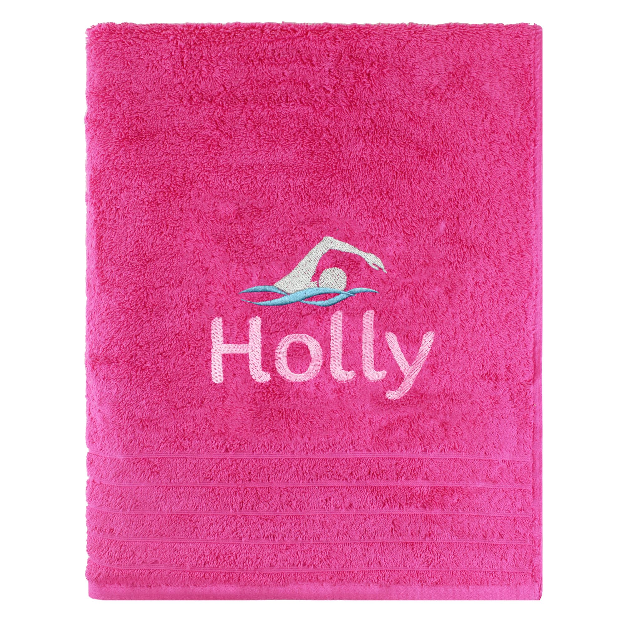 TeddyT's Personalised School Swimming Bath Towel with Embroidered Name (Fuchsia Pink)