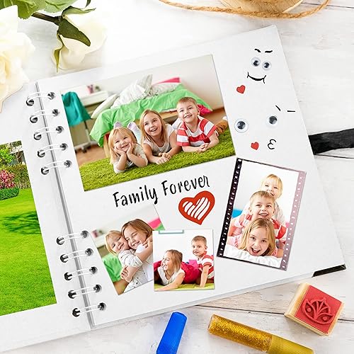 Vista 33 de Bstorify Álbum de recortes de 10 x 10 pulgadas, 70 páginas, protectores de esquina de papel kraft grueso negro, cierre de cinta, ideal para tus