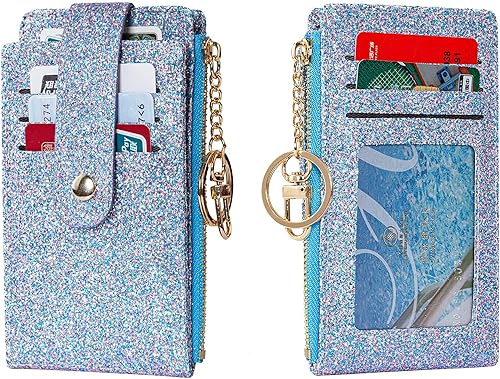 Miniatura 6 de Valentoria Tarjetero delgado con bloqueo RFID, bolsillo pequeño, monedero con cremallera, monedero minimalista de cuero, monedero, monedero y