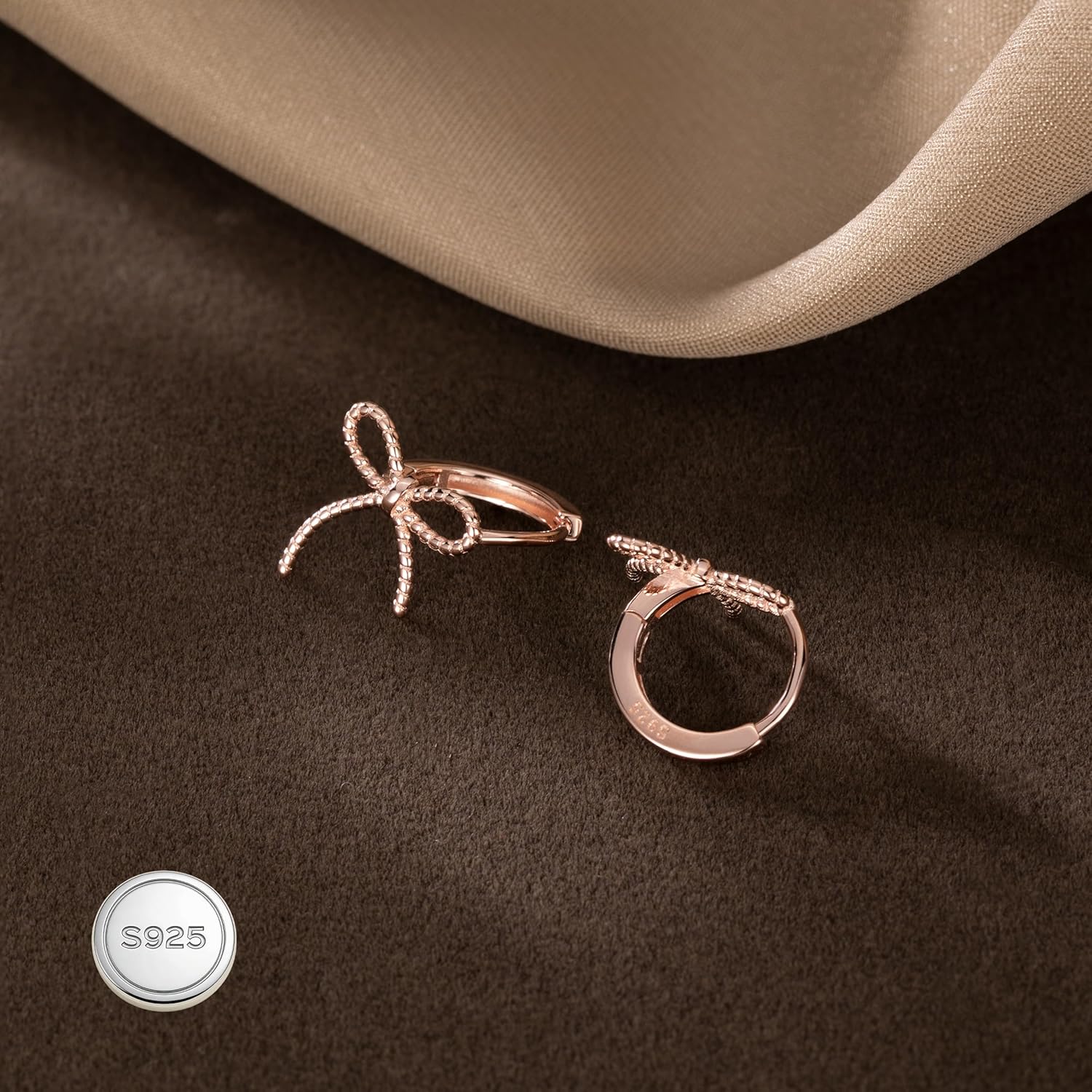 Reffeer Solid 925 Sterling Silver Bow Hoop Earrings Ribbon for Women Teen Girls Bowknot Hoop Earrings Huggie Cartilage Helix Earrings