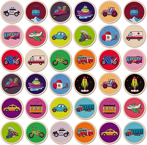 Miniatura 2 de Juego de madera inspirado en Montessori para niños de 2 a 4 años - Things that Go - Juego de 36 tarjetas duradero, resistente a los arañazos,