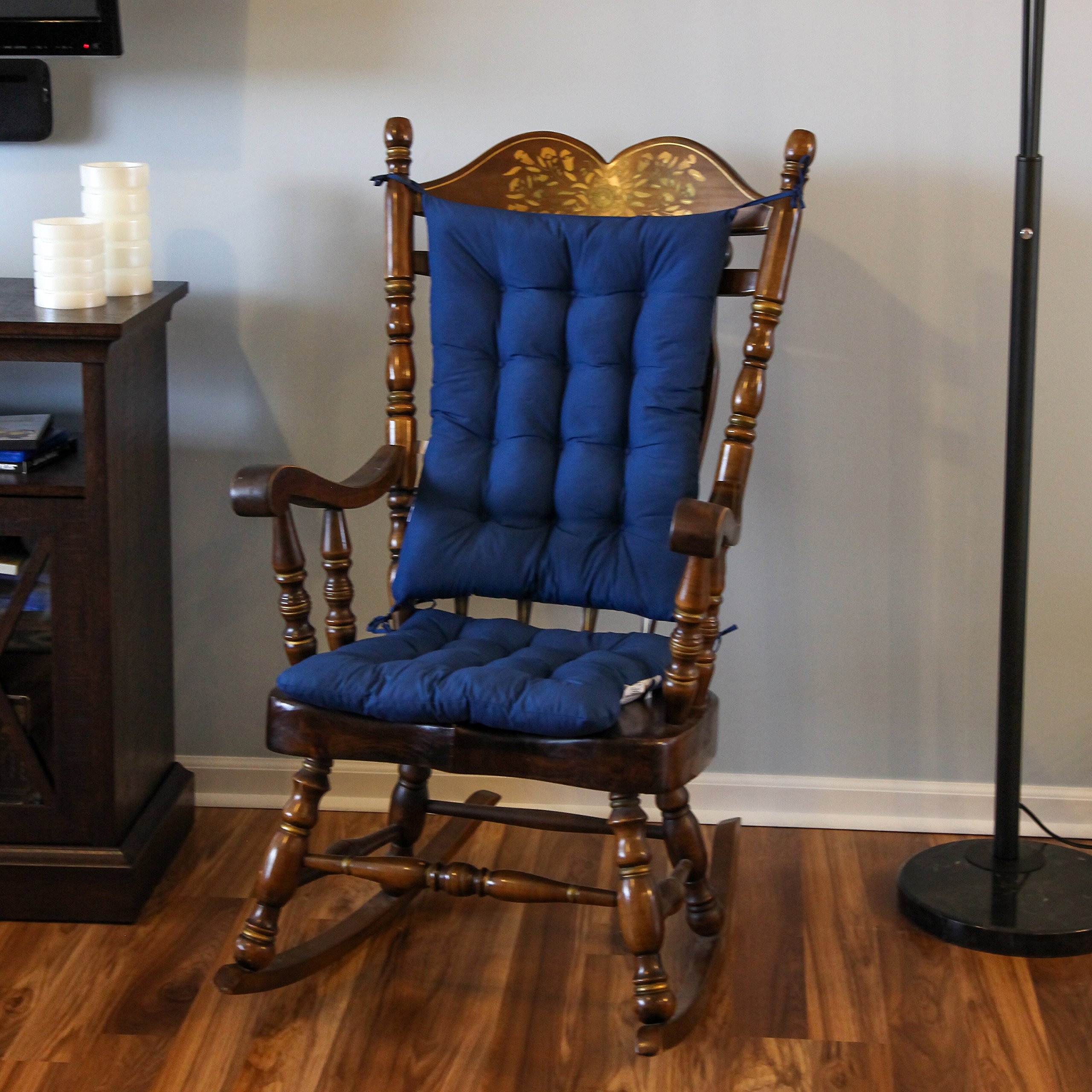 Trenton Gifts 2-Piece Padded Rocking Chair Cushion Set. Comfortable Blue Seat and Back Pad. Fits Most Rocking Chairs. Premium Quality Fabric