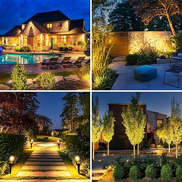 NATPOW Garden Spot Lights, Garden Lights Mains Powered, Warm White Outdoor Spike Light with Adapter, IP65 Waterproof Landscape Lighting Pathway Lighting for Lawn,Yards, Patio(10-in-1) [Energy Class F]