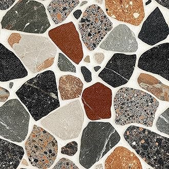 HOMETITUTE 10PCS 12x12 Inch Terrazzo Stone Look Peel and Stick Floor Tiles Removable Self Adhesive Vinyl Flooring Stickers for Kitchen Entryway Balcony Rustic Decor