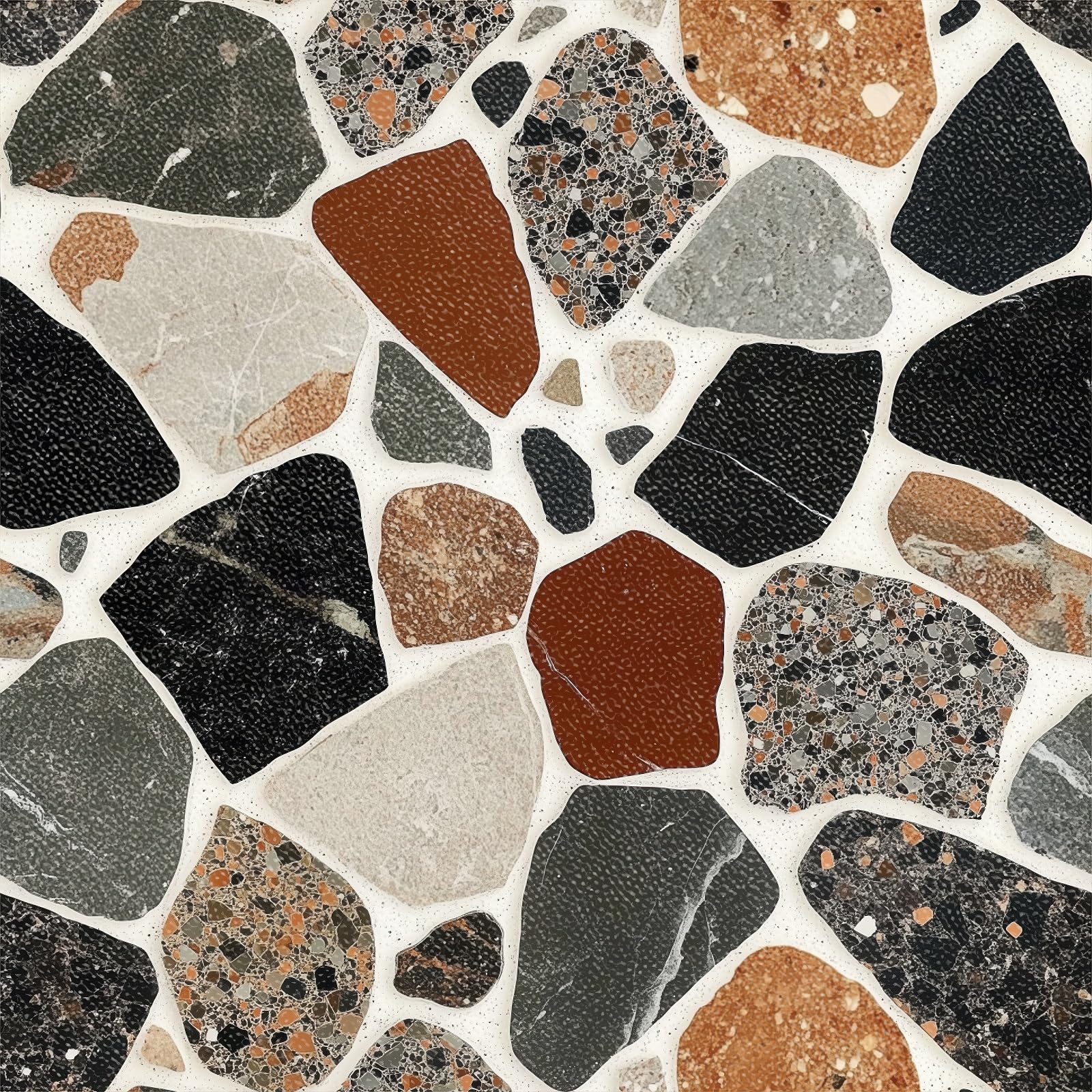 10PCS 12x12 Inch Terrazzo Stone Look Peel and Stick Floor Tiles Removable Self Adhesive Vinyl Flooring Stickers for Kitchen Entryway Balcony Rustic Decor
