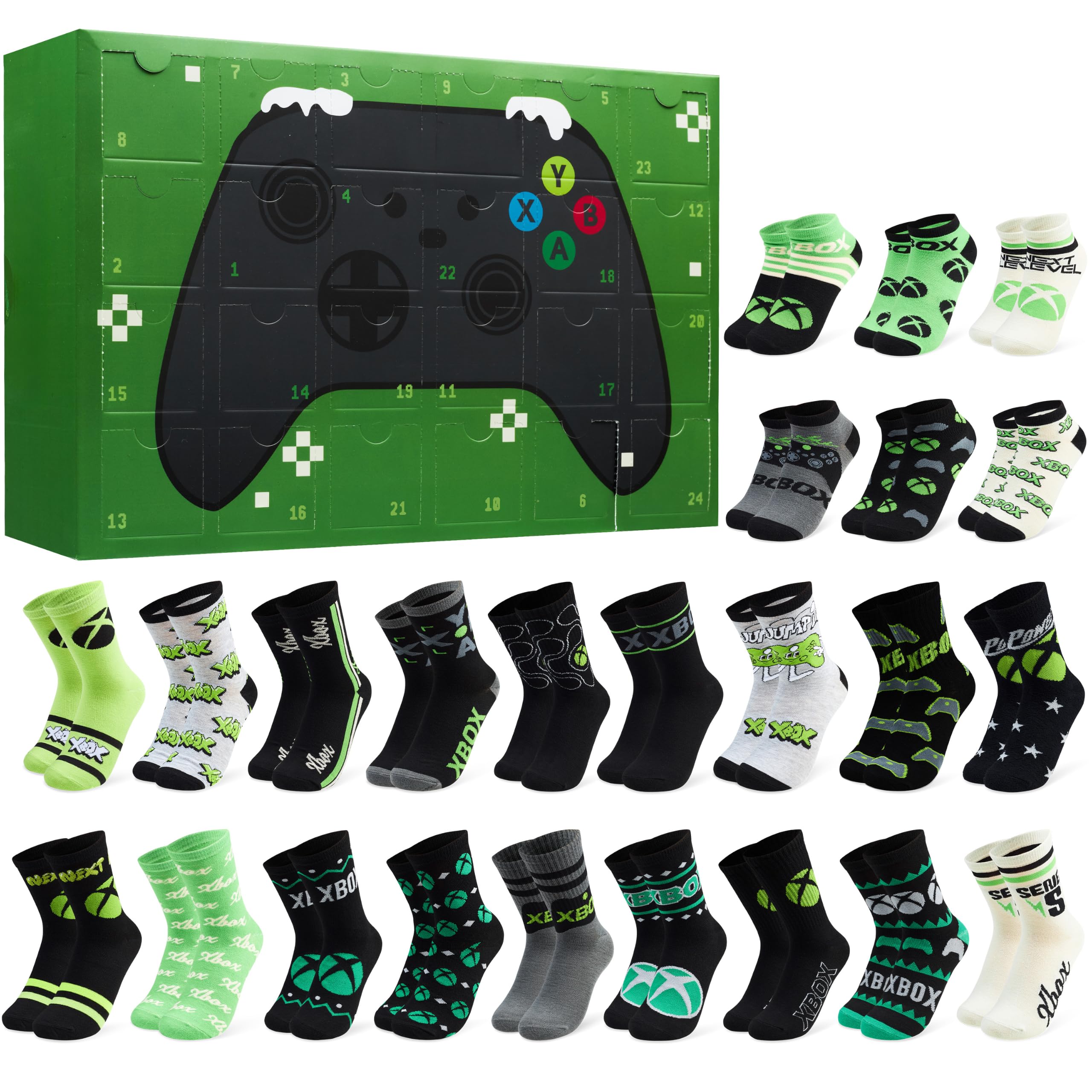 Xbox Socks Advent Calendar 2026 for Boys & Teens 24 Pairs UK Size 2.5-6.5