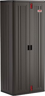 Suncast 19 Cu Ft Heavy-Duty Resin Storage Cabinet - Lockable Handles, 200lb Metal Shelves, Rust-Proof for Garage & Utility Room, Black, USA Made