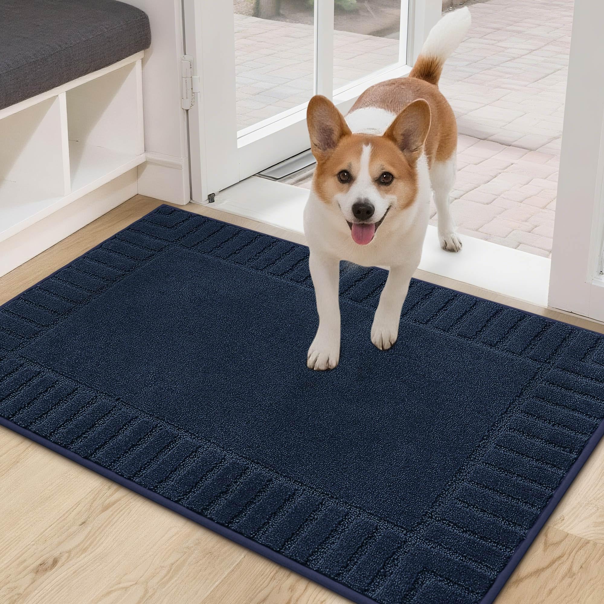BEQHAUSE Inside Door Mat, 60x90cm Washable Door Mat, TPR Indoor Door Mats Non Slip, Machine Washable, Super Absorbent, Dirt Trapper, Suitable for Indoor Use, Kitchens, Navy Blue (NV, 60x90cm) — image 1