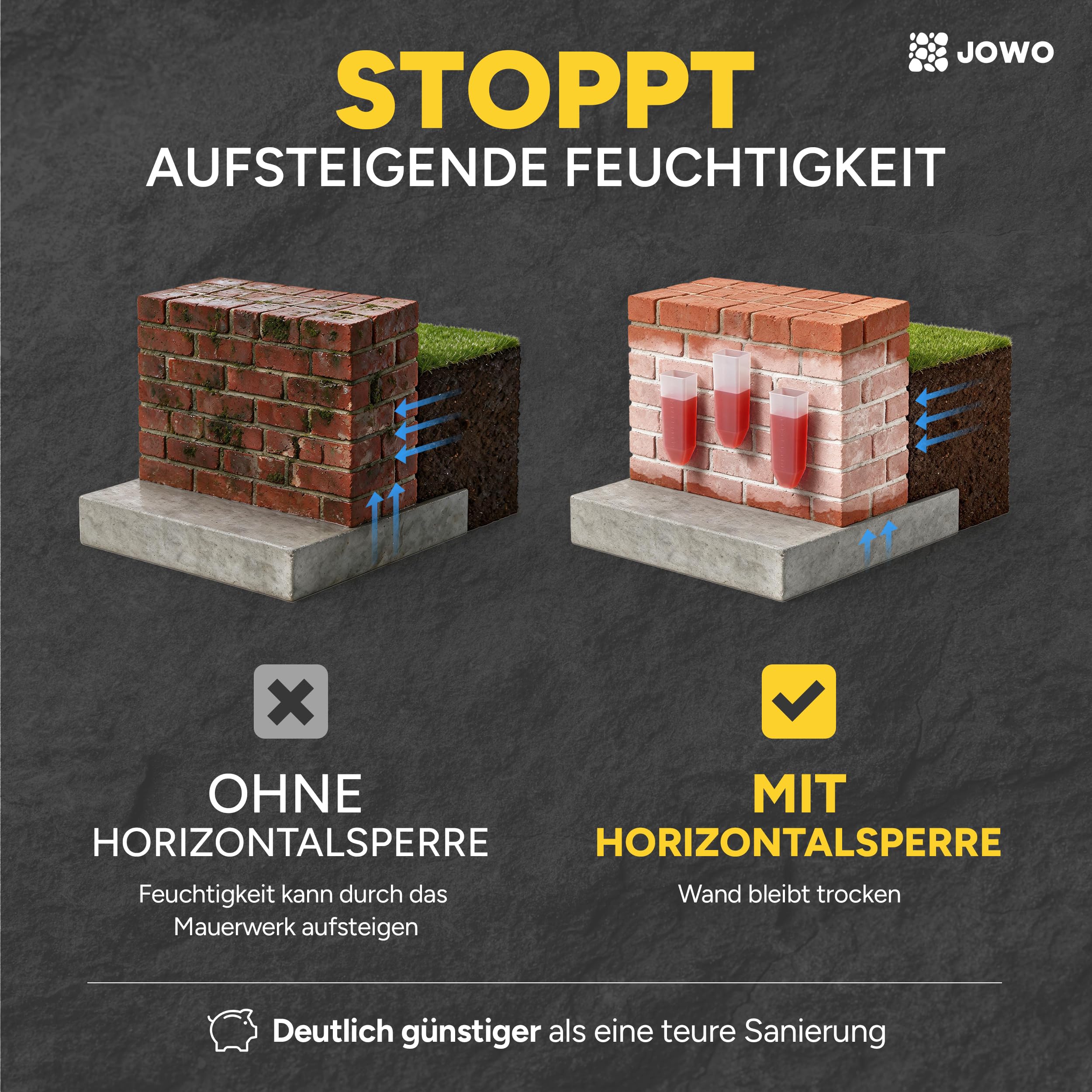 Horizontalsperre (20L + 18 Injektionstrichter) Verkieselung Trockene Wand Kellerabdichtung Bohrloch Injektion für dauerhaft Trockene Wände zur einfachen Anwendung der Horizontalsperre