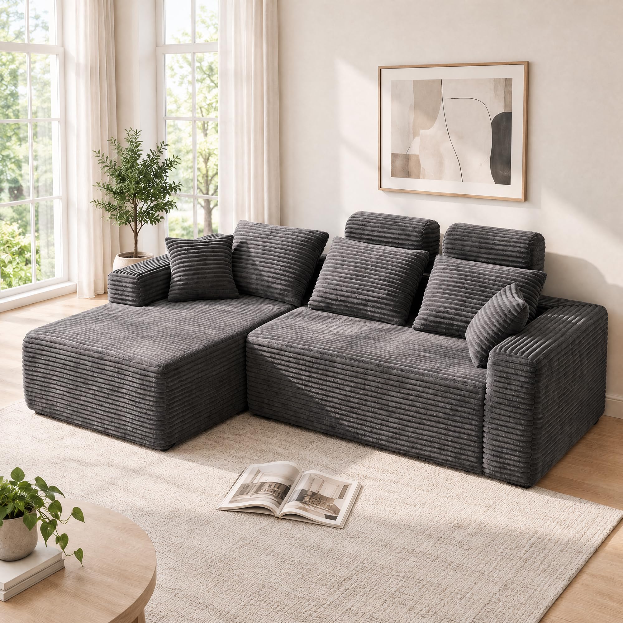 96" Boneless Couch, High Back Support L Shaped Oversized Living Room Sofa