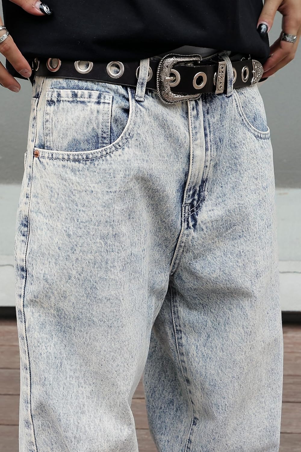 Men's Y2K Hip Hop Baggy Jeans Loose Fit Wide Leg Denim Pants Casual Streetwear Trousers - Image 6