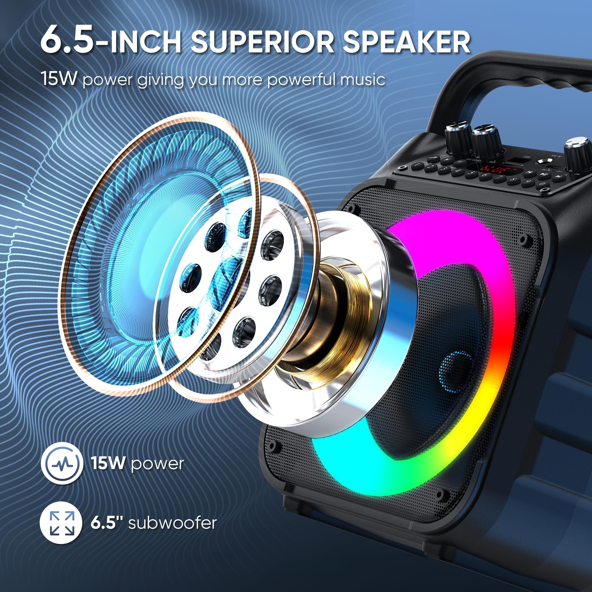Karaoke Adulte, Haut-Parleur Bluetooth Portable Karaoke pour Adultes avec 2 Microphones sans Fil, Système PA pour Adultes et Enfants avec Lumières LED pour Les Fêtes (Noir)