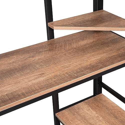 Miniatura 7 de ODC Cama alta de metal con escritorio marco de cama alta resistente de tamaño matrimonial con 4 estantes de almacenamiento cama alta de tamaño