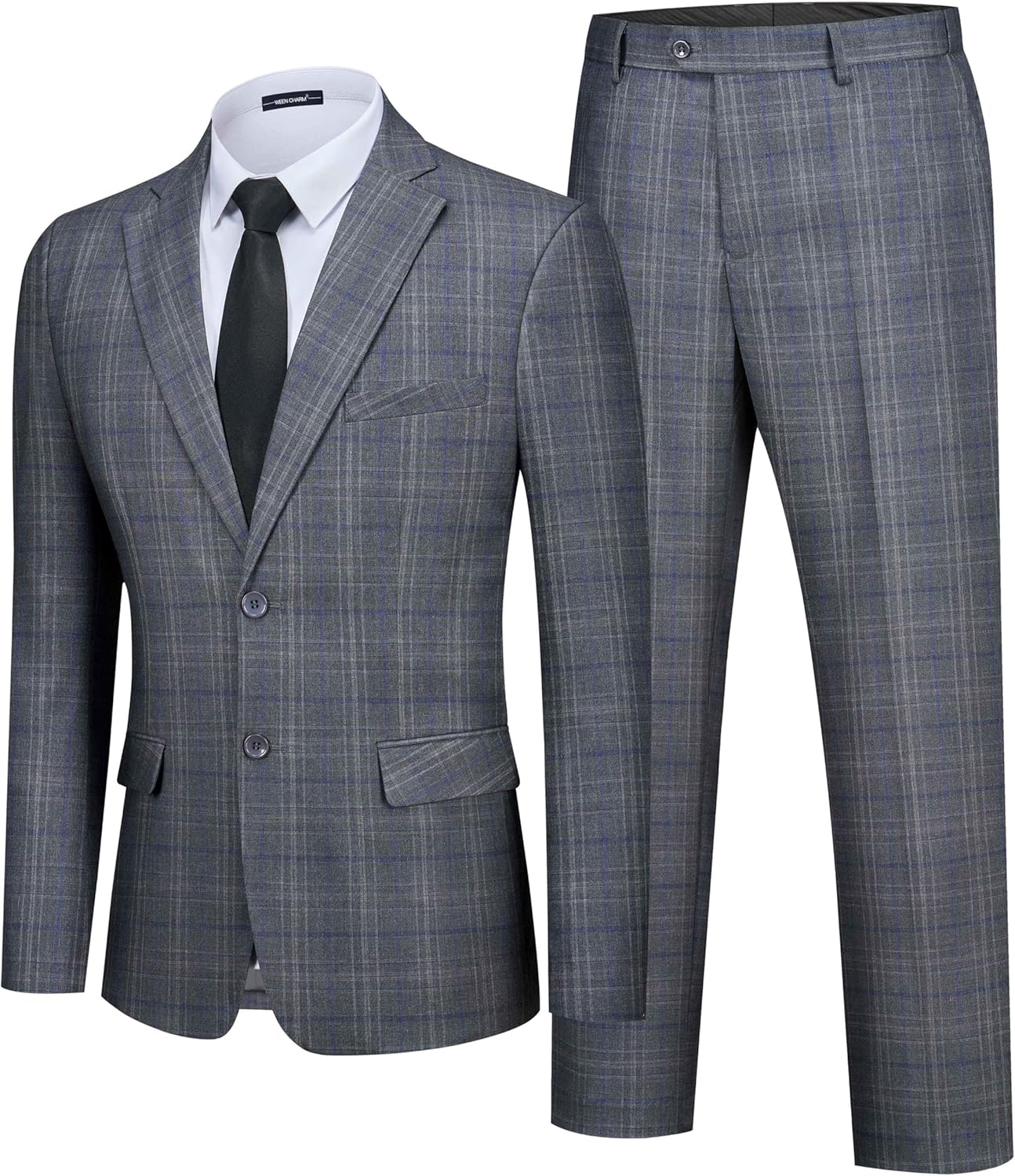 WEEN CHARM Men's 2 Piece Slim Fit Plaid Suit Business Casual Blazer Pants Set for Formal Wedding Prom Office Party