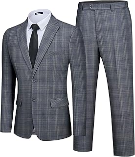 Men's 2 Piece Slim Fit Plaid Suit Business Casual Blazer Pants Set for Formal Wedding Prom Office Party