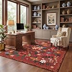 3x5 Zone Rug Rouge, Floral Rugs pour le salon, Léger Non glissable Rug lavable, Intérieur Basse Pile Boho Design Rug pour Chambre Salon Salle à manger Rouge