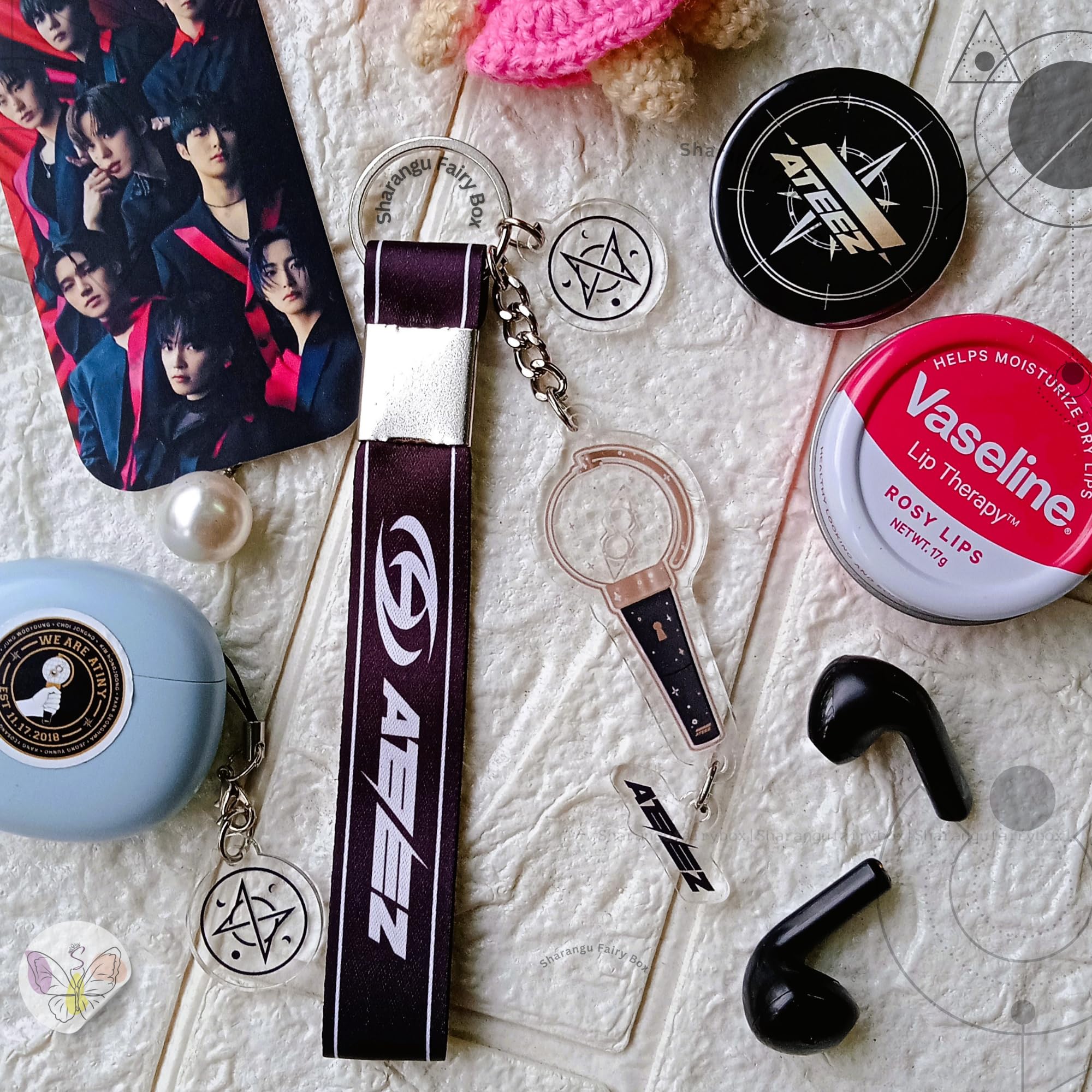ATEEZ Lightstick Lightiny inspired Acrylic Keychain & White ANITEEZ Lanyard with Compass Charm |ATINY keyring |Kpop Lightstick Keychain| Lightiny Keychain-image-2