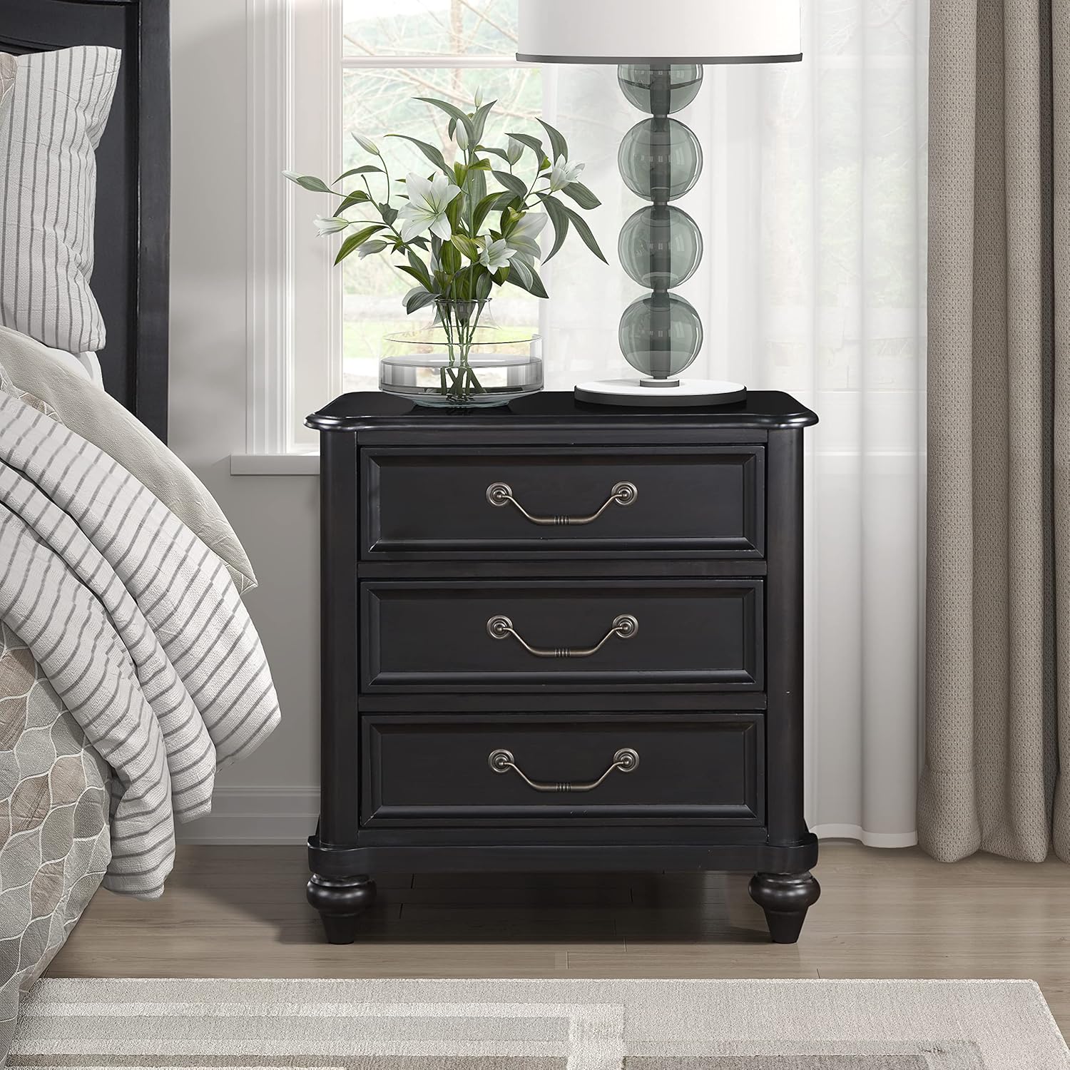 Lexicon Glenbury 3-Drawer Nightstand, Charcoal Brown