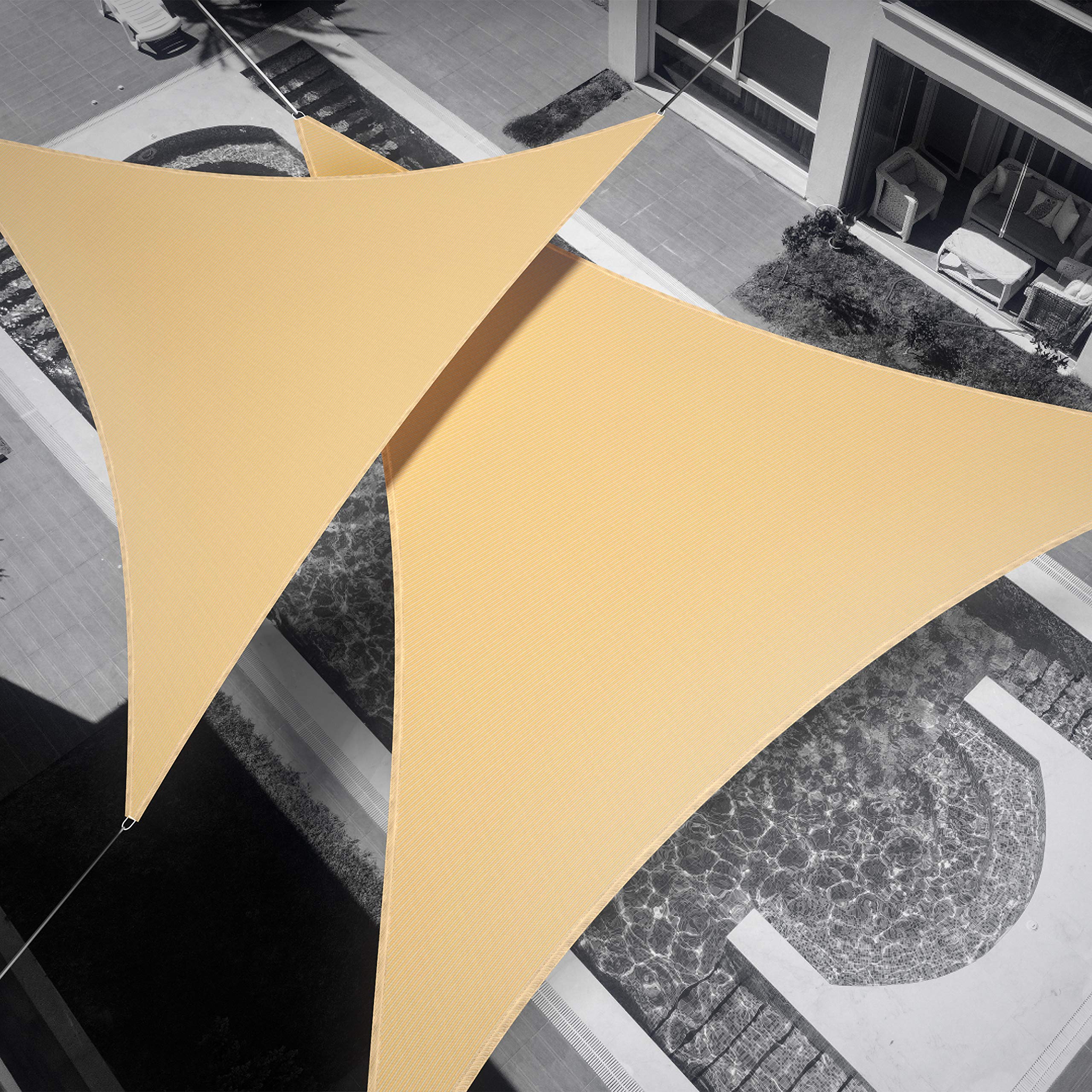 Royal Shade 10' x 10' x 10 Beige Triangle Sun Shade Sail Canopy Awning Outdoor Patio Fabric Shelter Cloth Screen Awning - 95% UV Protection, 200GSM,5 Years Warranty, We Make Custom Size