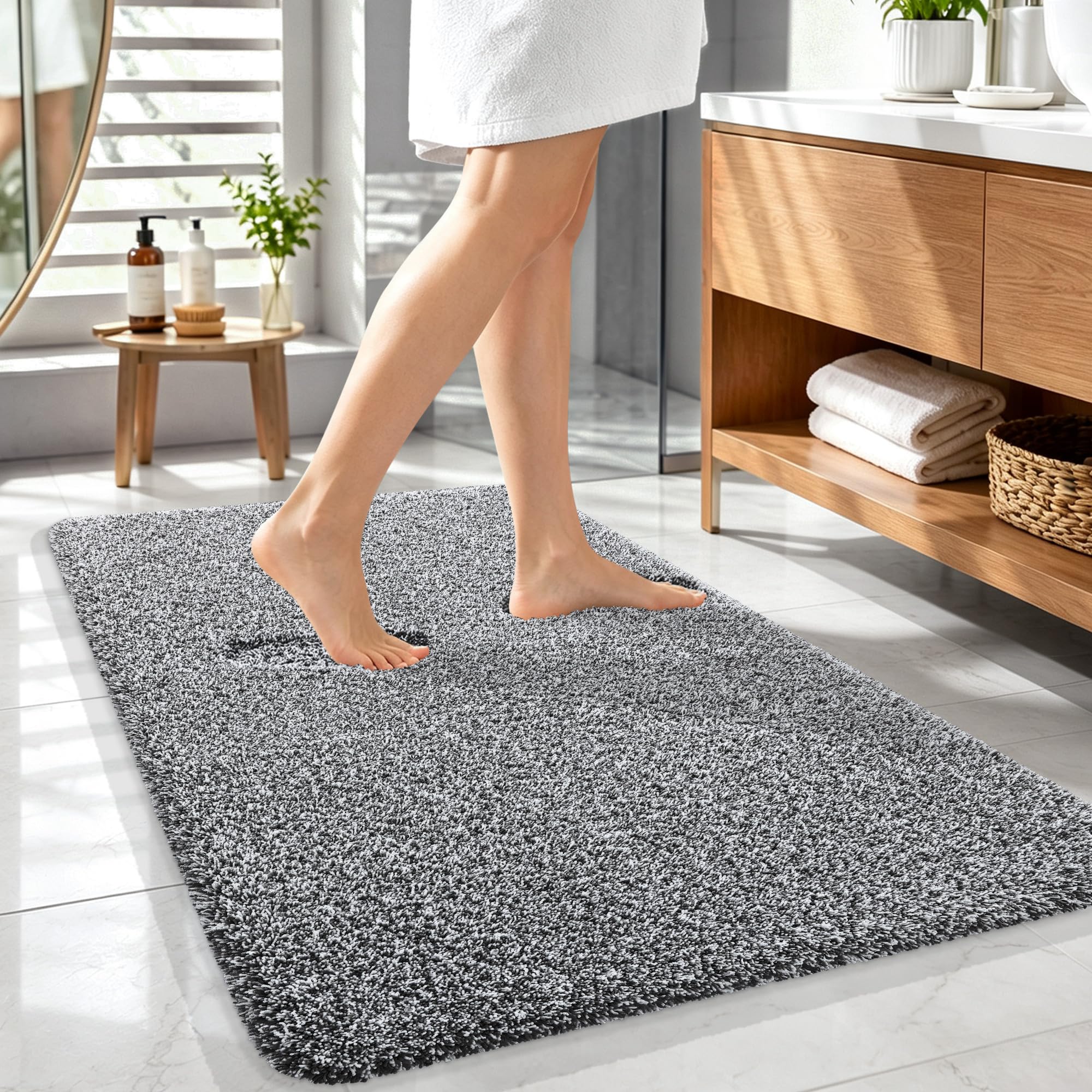 OLANLY Microfiber Bathroom Rugs 44x32, Quick Dry Bath Mat, Black and White