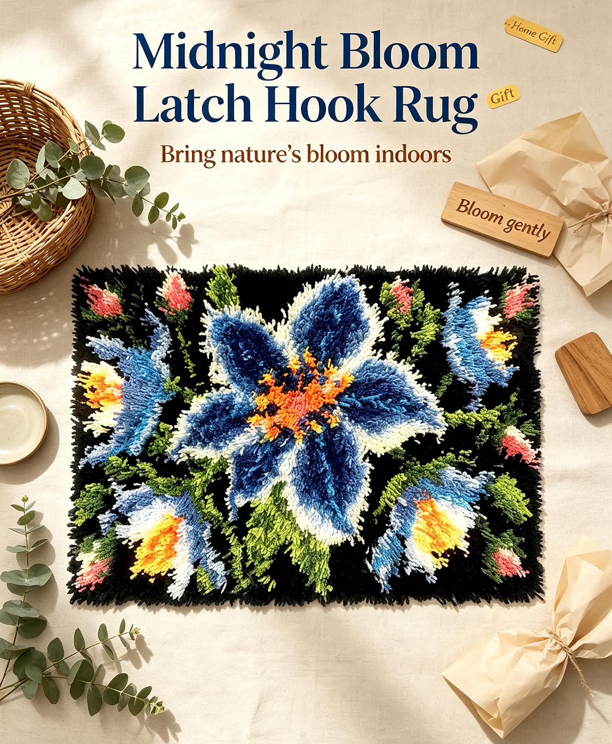 Large Flower Latch Hook Kits for Adults, Rug Craft Kit, Full Accessories image 3