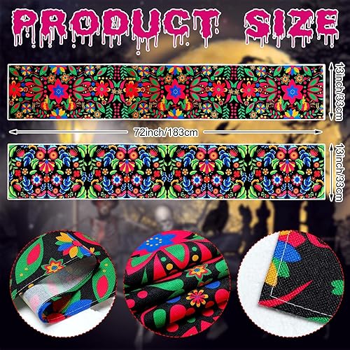 Miniatura 2 de Mifoci Camino de mesa para fiesta mexicana, 2 piezas, Día de los Muertos, decoración floral del Día de los Muertos, 13 x 72 pulgadas, decoración