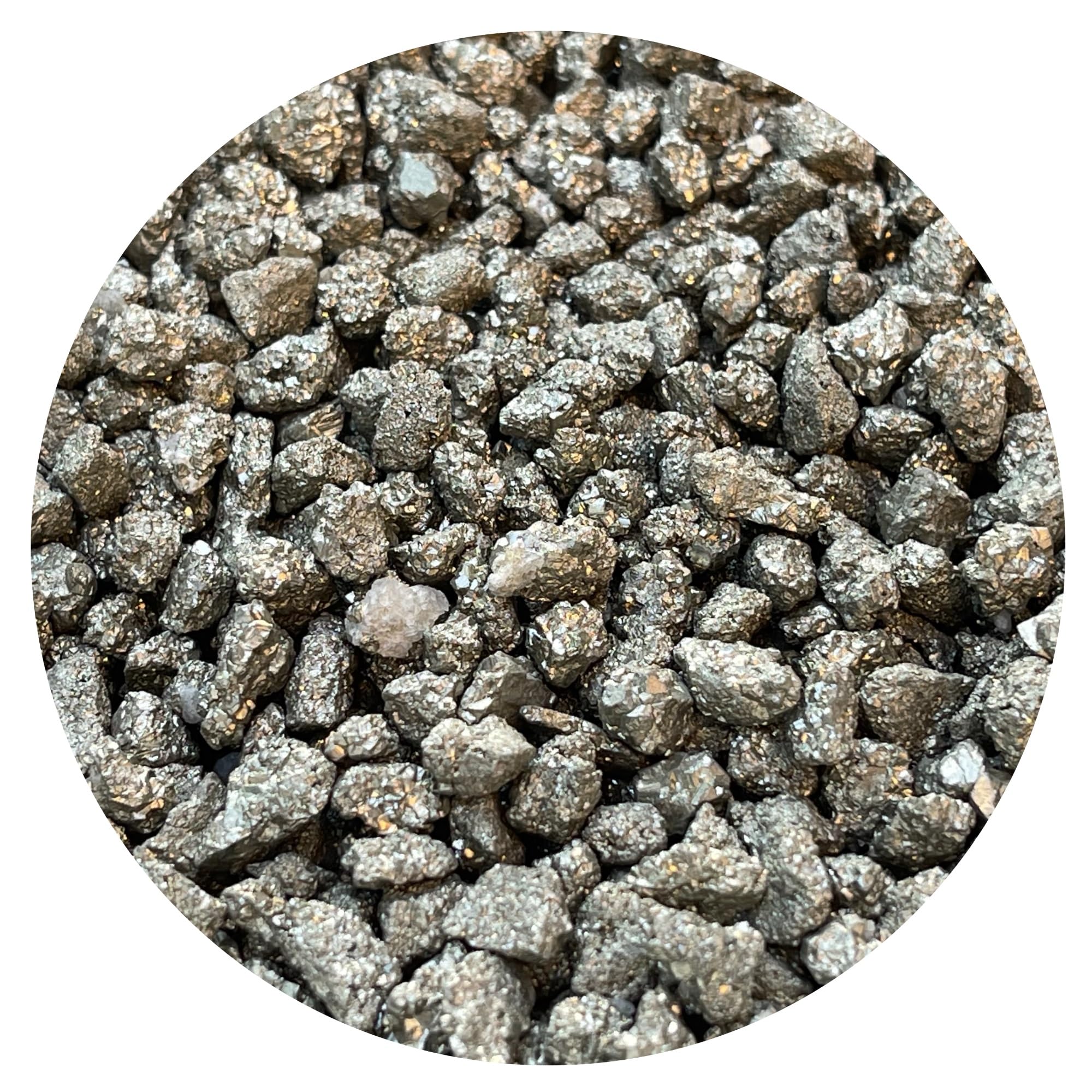 GAF TREASURES 2 oz Lot Natural Semi Tumbled Gemstone Chips, Crushed Mini Crystals, Undrilled Crystal Chips (Pyrite)