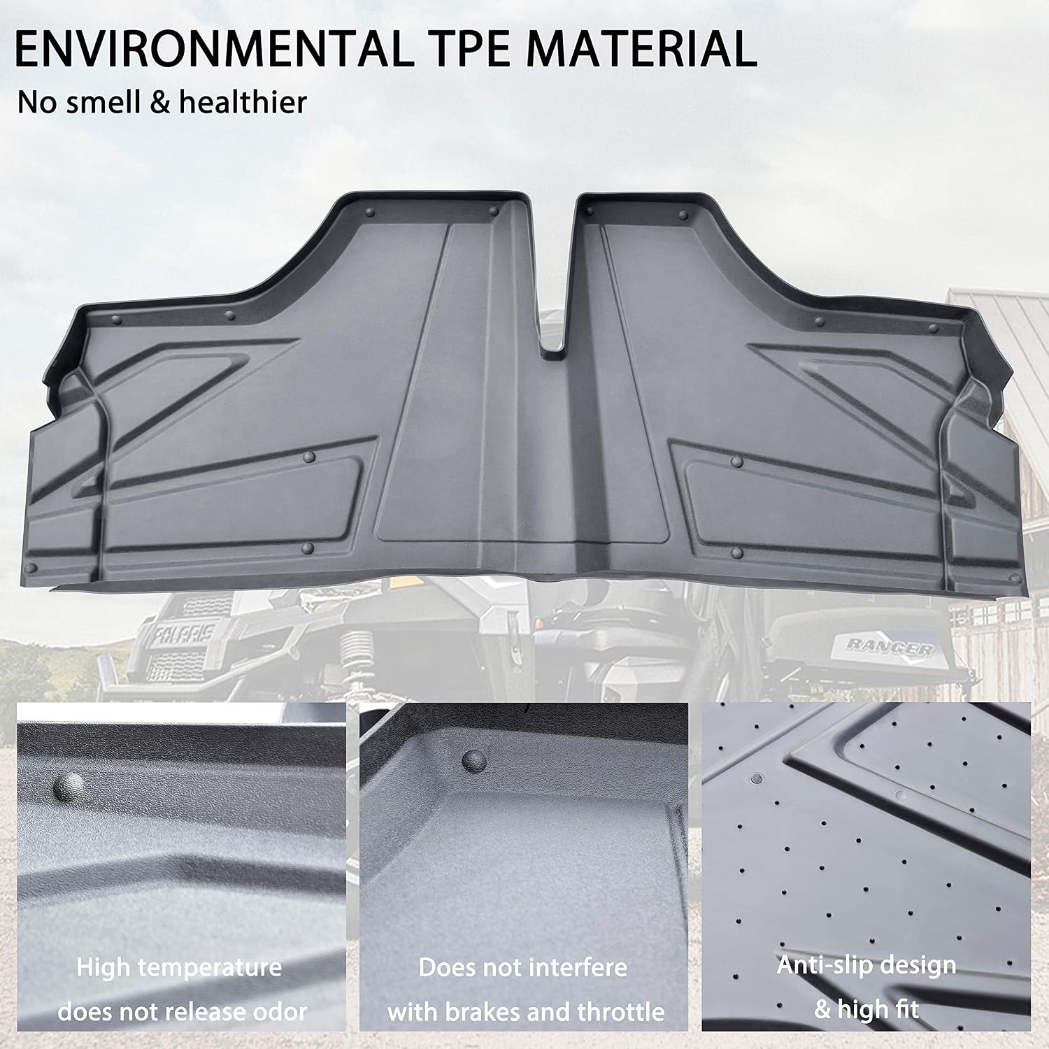 Super Deal Product TPE Floor Mats for Ranger, SAUTVS Front Row Floor Liners All Weather Protection Slush Mats for Polaris Ranger 400 570 800 Mid-Size 2015-2020